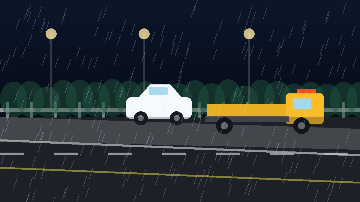 蛟河暴雨夜拖车救援现场图